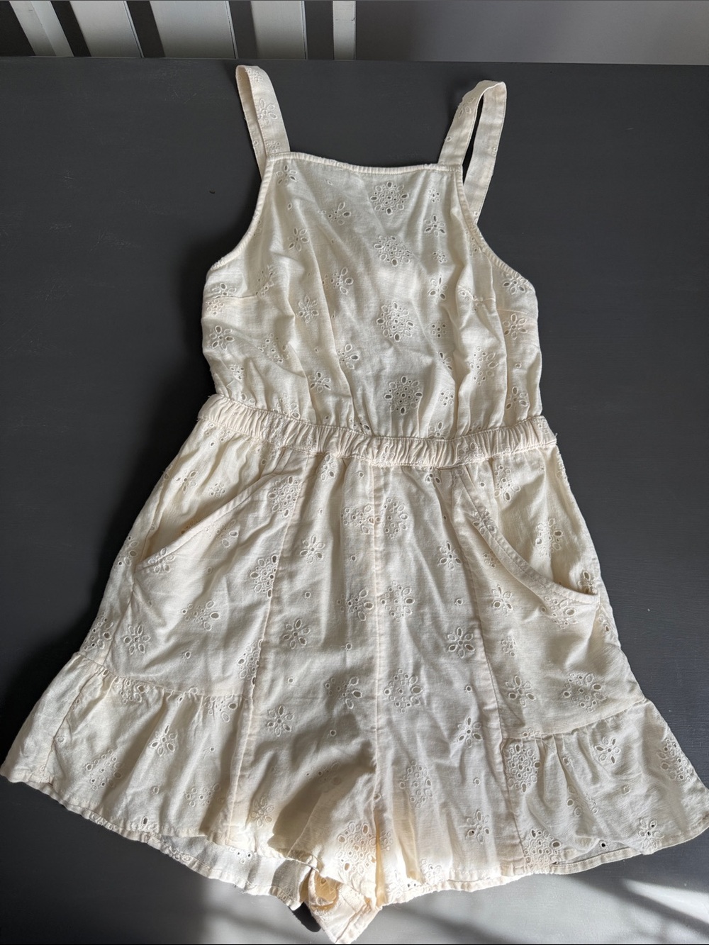 American Eagle Cream Eyelet Ruffle Romper Dress for Kids